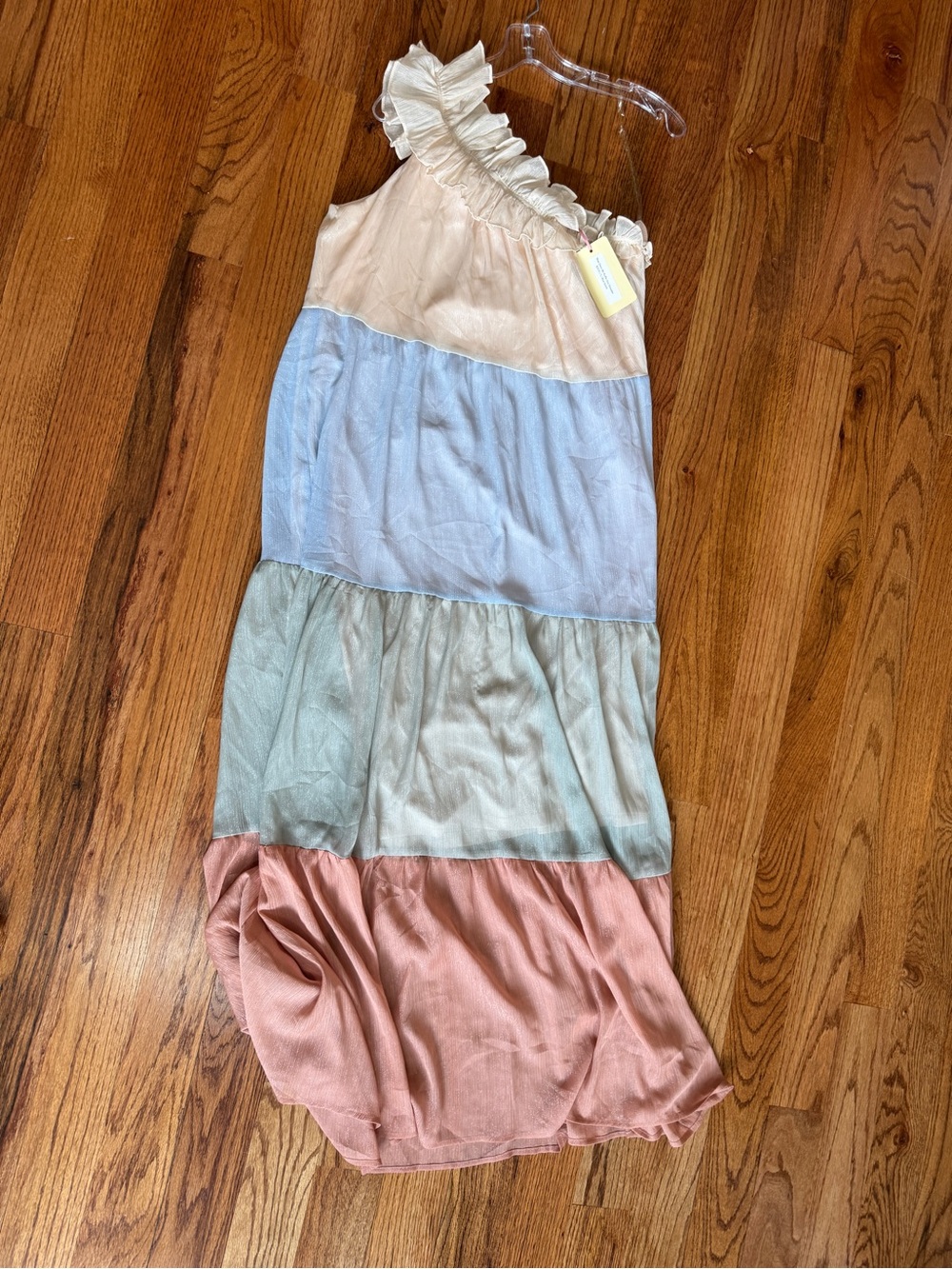 entro One-Shoulder Tiered Maxi Dress in Cream, Light Blue, Sage, and Dusty Rose - Picture 1 of 2